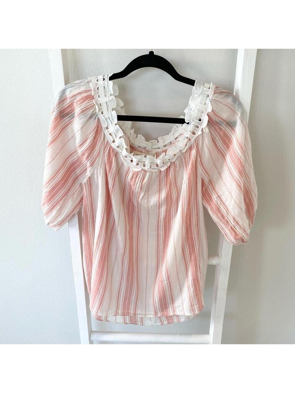Max Studio | Women's Pink & Cream Blouse | Size Medium | 0634